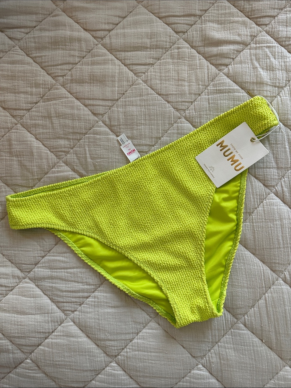 NWT Show Me Your Mumu Bikini Bottoms XXL Neon Yellow Green Lime Crinkle